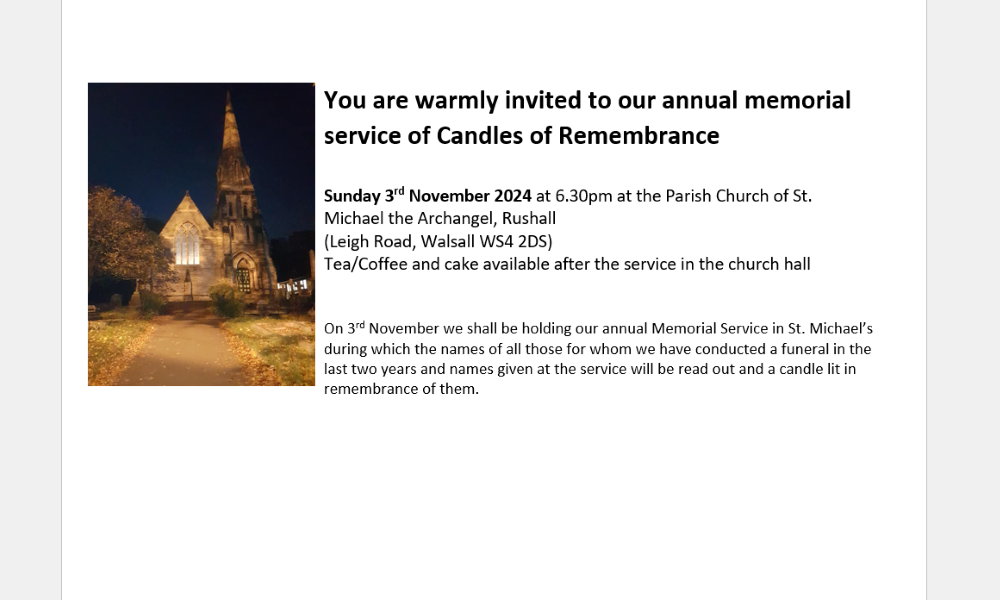 Memorial Service on 3rd November</a>